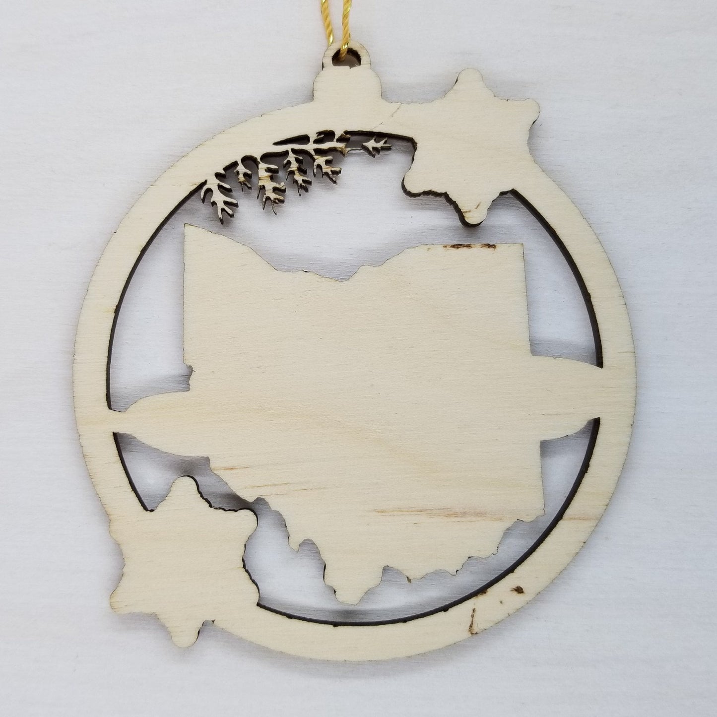 Wholesale Ohio Wood Ornament -  State Shape with Snowflakes Cutout OH Souvenir