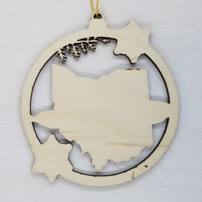 Wholesale Ohio Wood Ornament -  State Shape with Snowflakes Cutout OH Souvenir