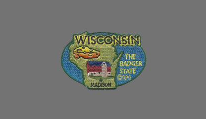 Wisconsin Patch – WI State Travel Patch Souvenir Applique 3" Iron On The Badger State Cheese Barn Madison