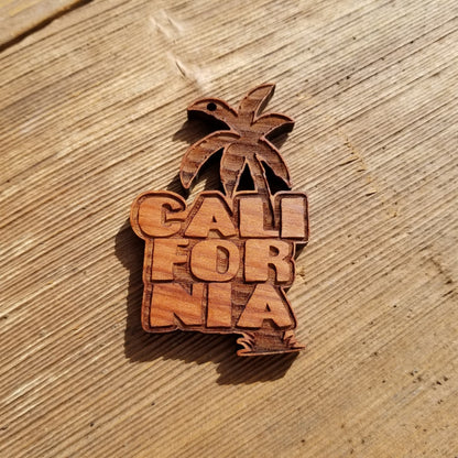 California Palm Trees Christmas Ornament Bubble Spellout Letters Handmade Wood Ornament Made in USA Laser Cut Cutout Shape CA Souvenir