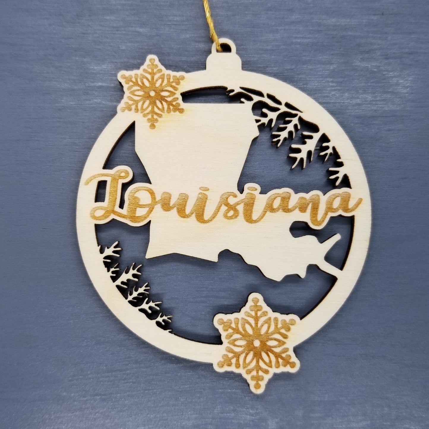 Wholesale Louisiana Wood Ornament -  LA State Shape with Snowflakes Cutout - Wood Souvenir