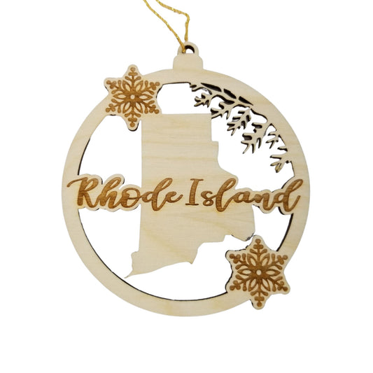 Wholesale Rhode Island Wood Ornament -  State Shape with Snowflakes Cutout RI - Wood Souvenir