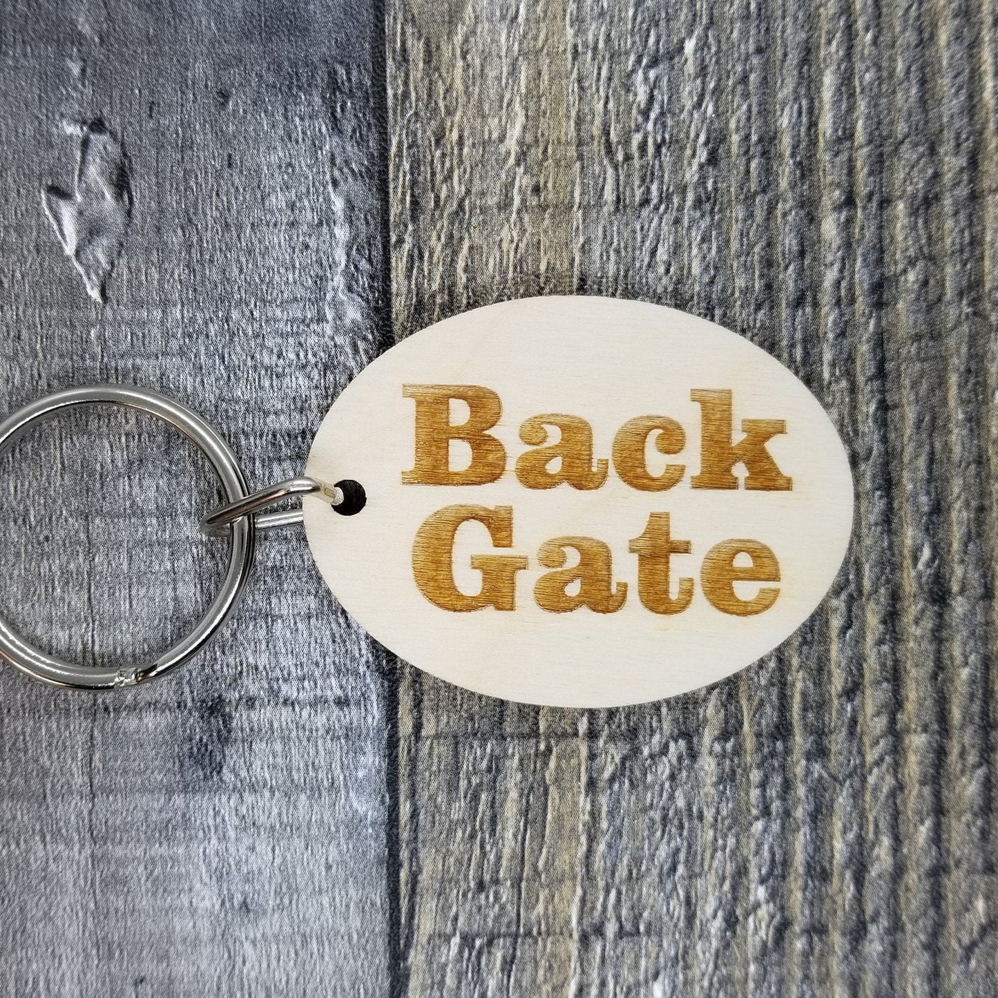 Back Gate Wood Keychain Key Ring Keychain Gift - Key Chain Key Tag Key Ring Key Fob - Back Gate Text Key Marker