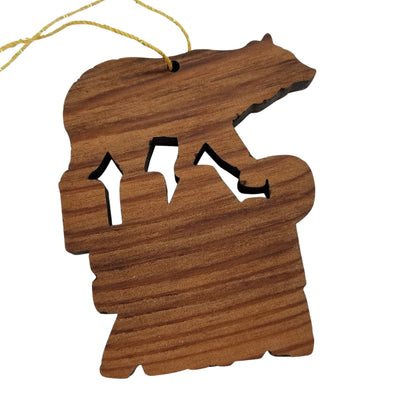 California Bear Christmas Ornament Bubble Spellout Letters Handmade Wood Ornament Made in USA Laser Cut Cutout Shape CA Souvenir