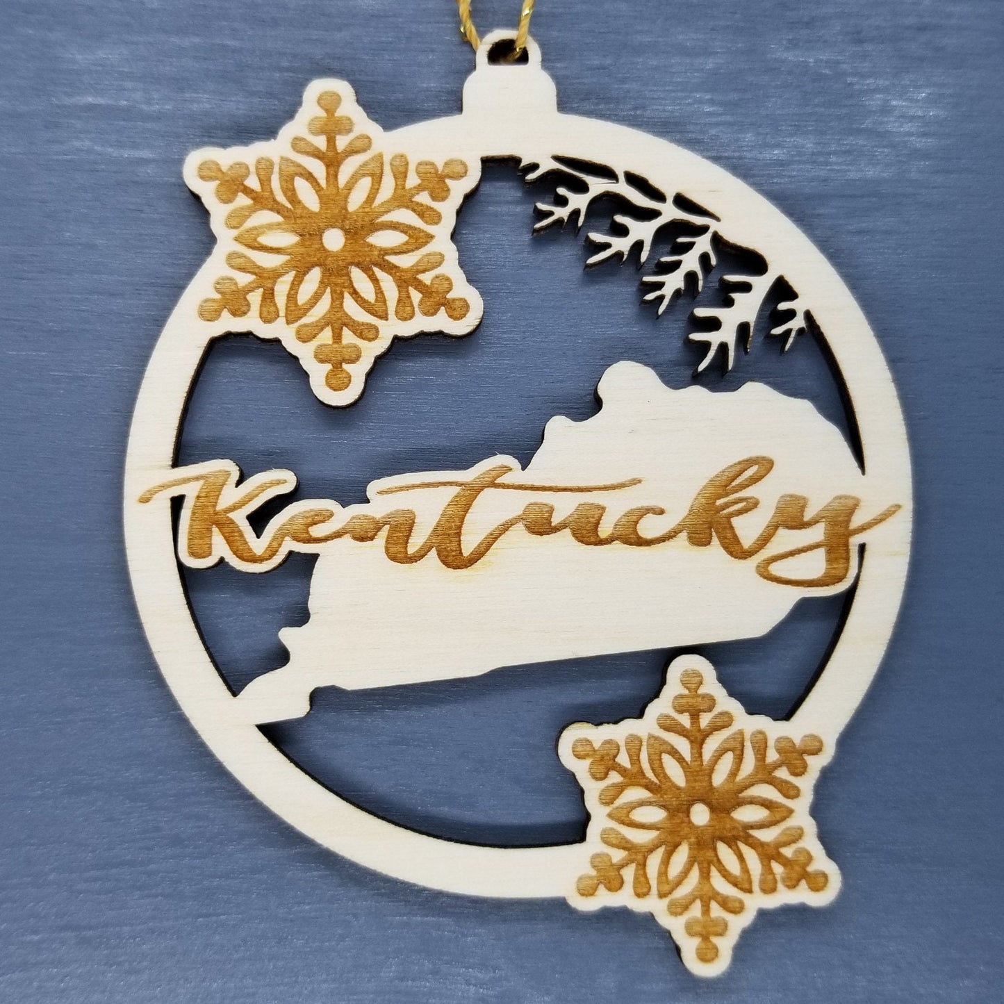 Wholesale Kentucky Wood Ornament -  KY State Shape with Snowflakes Cutout - Wood Souvenir