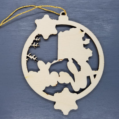 Alaska Wood Ornament -  State Shape with Snowflakes AK Cutout - Handmade Wood Ornament Made in USA Christmas Decor