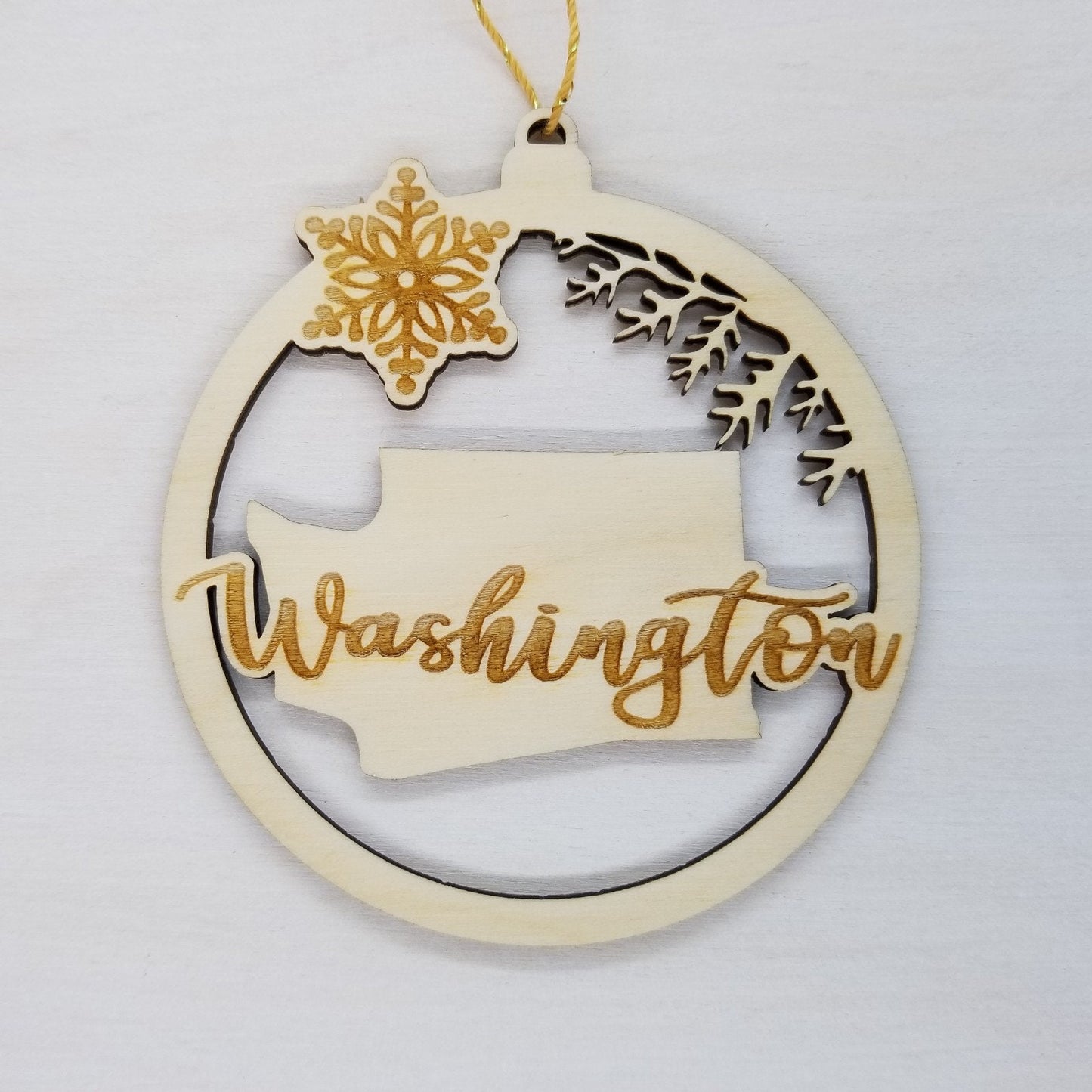 Wholesale Washington Wood Ornament -  WA State Shape with Snowflakes Cutout Souvenir