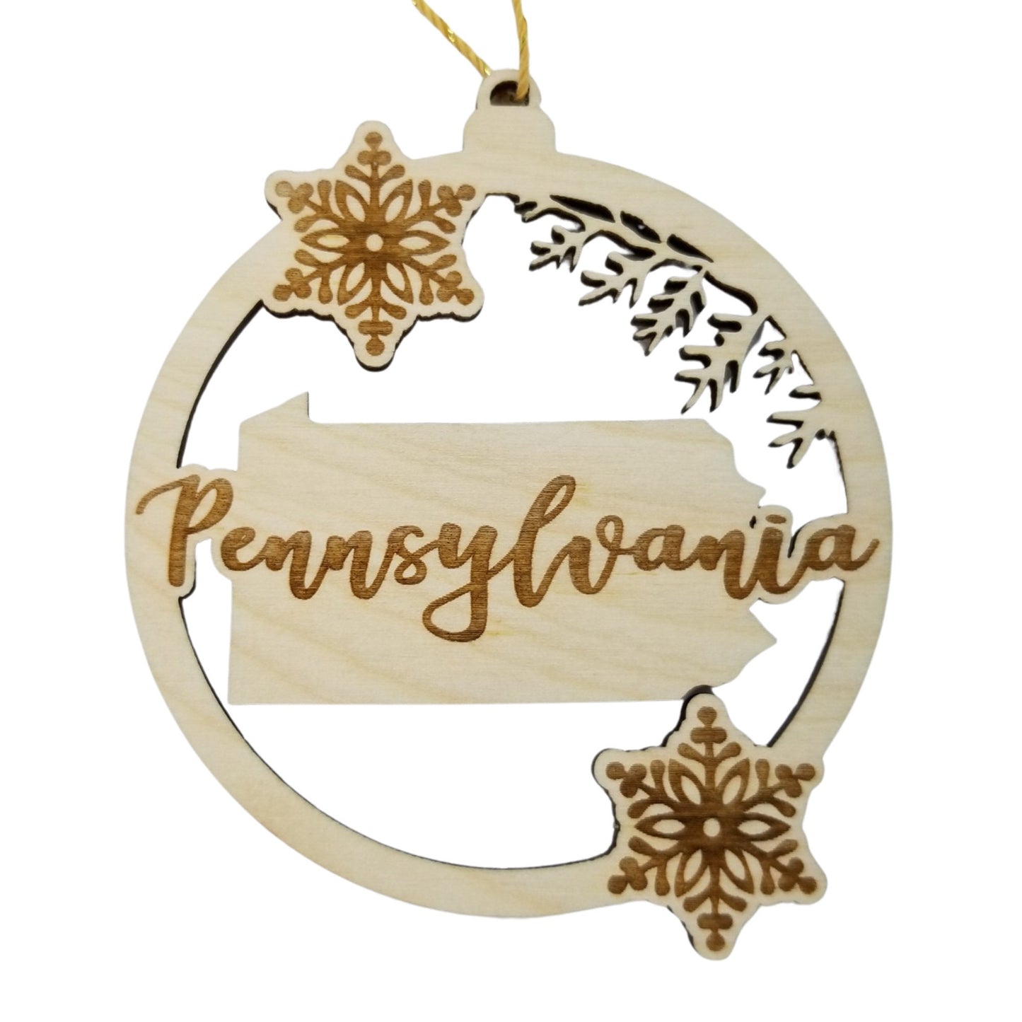 Wholesale Pennsylvania Wood Ornament -  PA State Shape with Snowflakes Cutout - Wood Souvenir