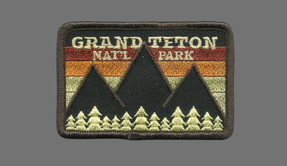 Wyoming Patch – WY Grand Teton National Park - Iron On Souvenir Patch 3" – Embellishment Applique – Travel Gift Brown Rect