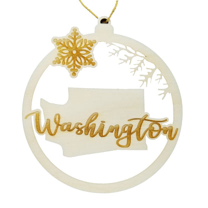 Wholesale Washington Wood Ornament -  WA State Shape with Snowflakes Cutout Souvenir