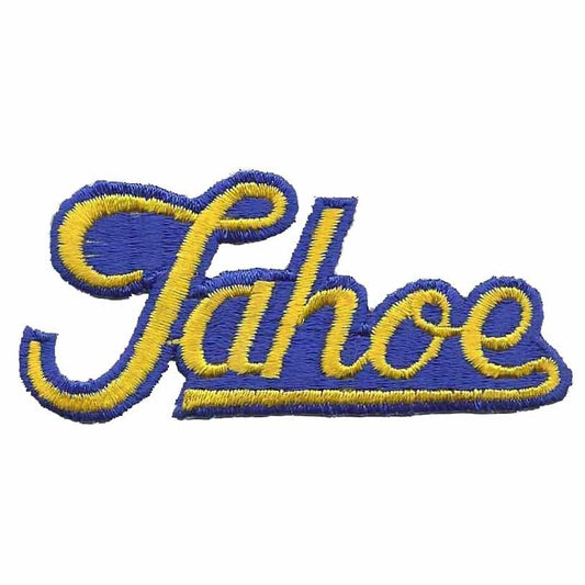 Tahoe Patch – Script Blue and Yellow – Iron On Travel California Souvenir Patch – CA Spell out Font Spellout Nevada NV