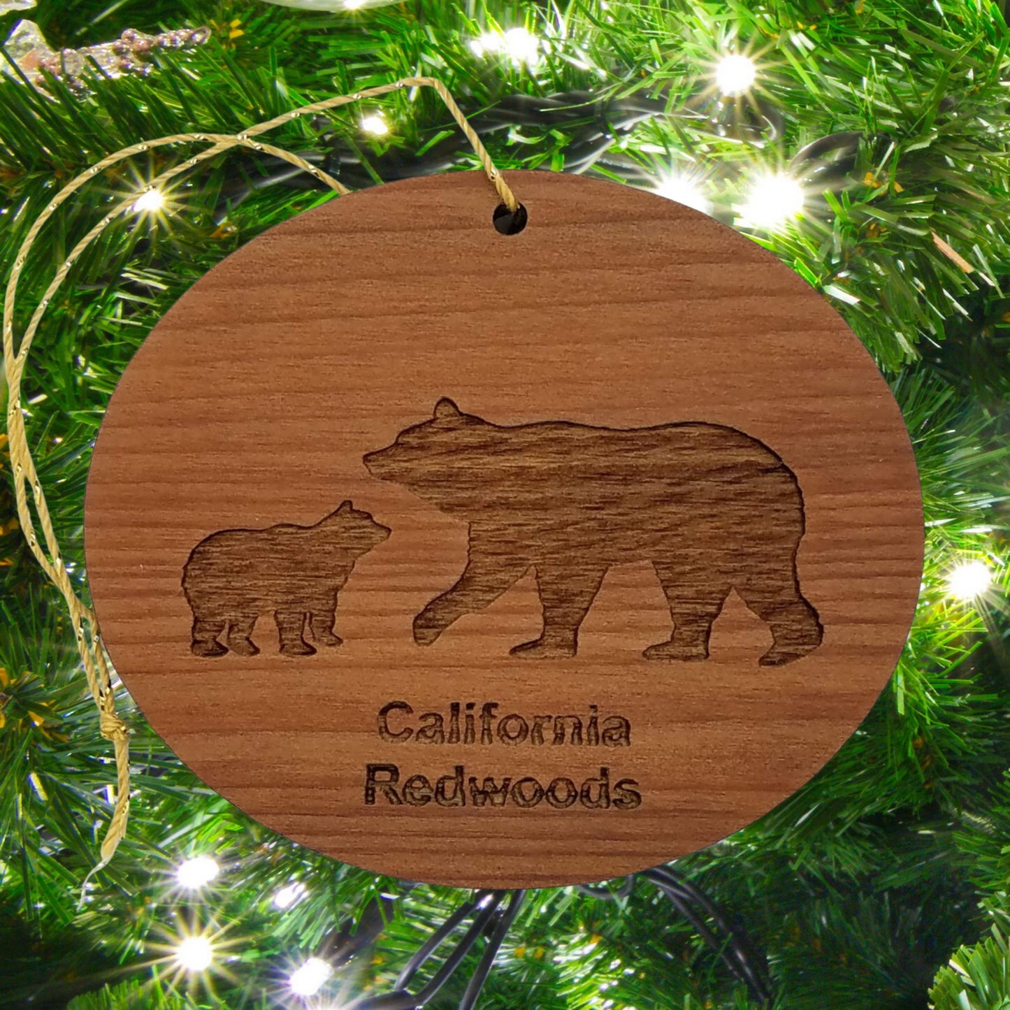 Bear and Cub Christmas Ornament - California Redwood Souvenir - Travel Gift