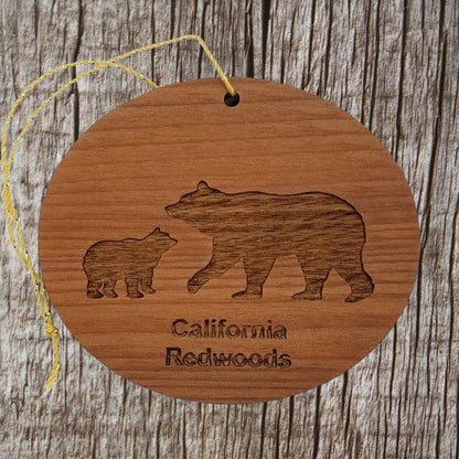 Bear and Cub Christmas Ornament - California Redwood Souvenir - Travel Gift