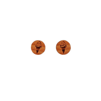 Ice Cream Cone Earrings - Wood Earrings - California Redwood Stud Earrings