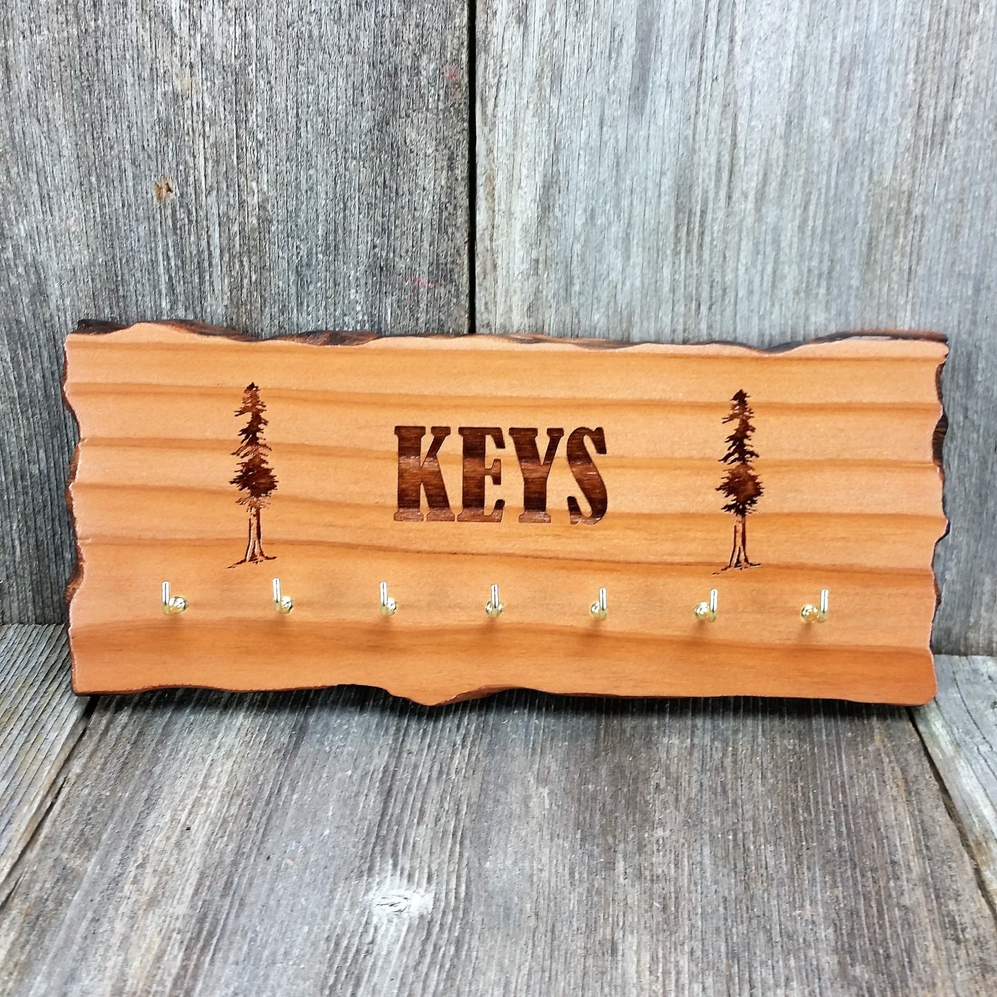 Wood Key Hooks 5 Hook Key Rack Handmade California Redwood Engraved Rustic Edge - 3145 ASST