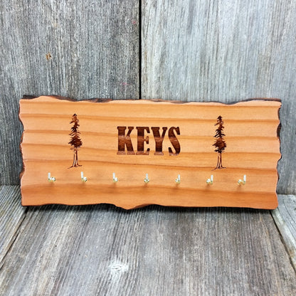 Wood Key Hooks 5 Hook Key Rack Handmade California Redwood Engraved Rustic Edge - 3145 ASST