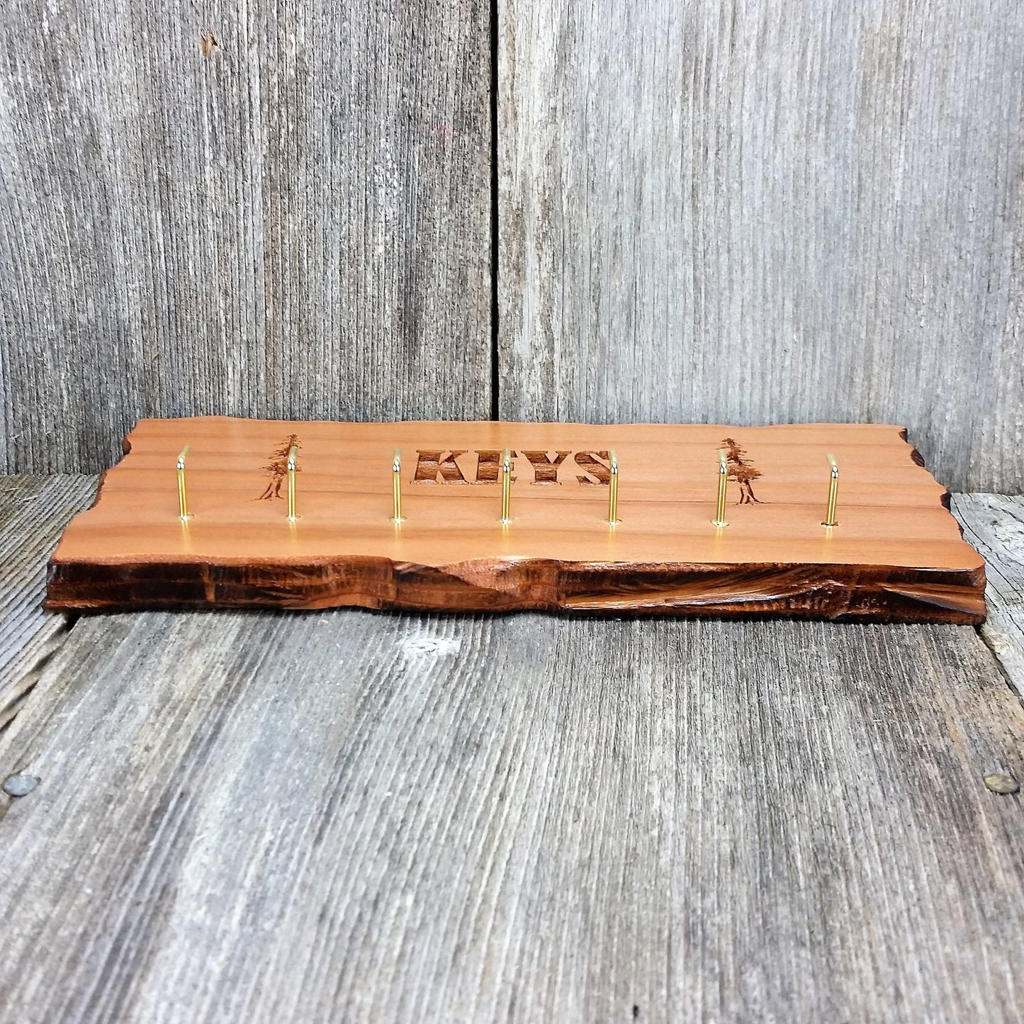 Wood Key Hooks 5 Hook Key Rack Handmade California Redwood Engraved Rustic Edge - 3145 ASST