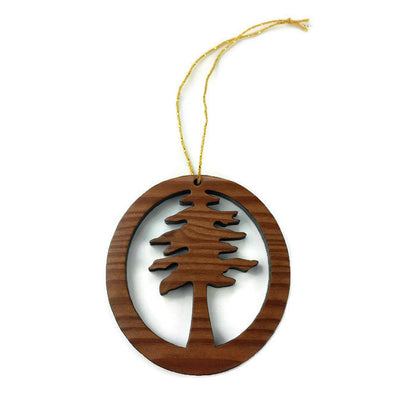 Wood Christmas Ornament Redwood Tree Oval Handmade - Big Tree - California Redwoods