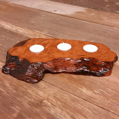 Wood Candle Holder 3 Tealight Redwood Rustic Home Decor #1