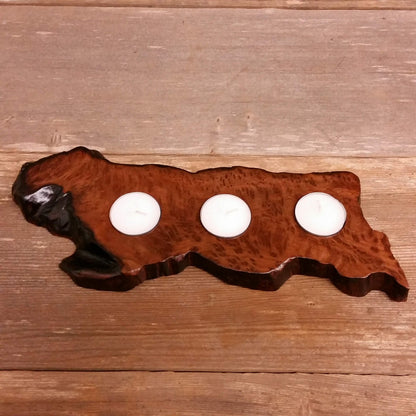 Wood Candle Holder 3 Tealight Redwood Rustic Home Decor #5