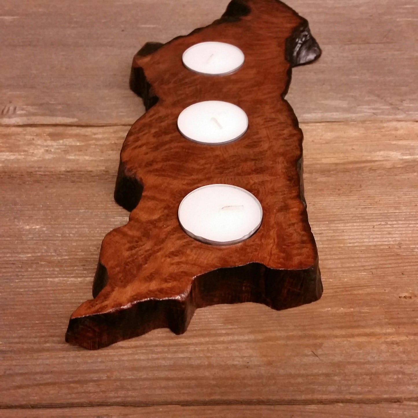 Wood Candle Holder 3 Tealight Redwood Rustic Home Decor #5