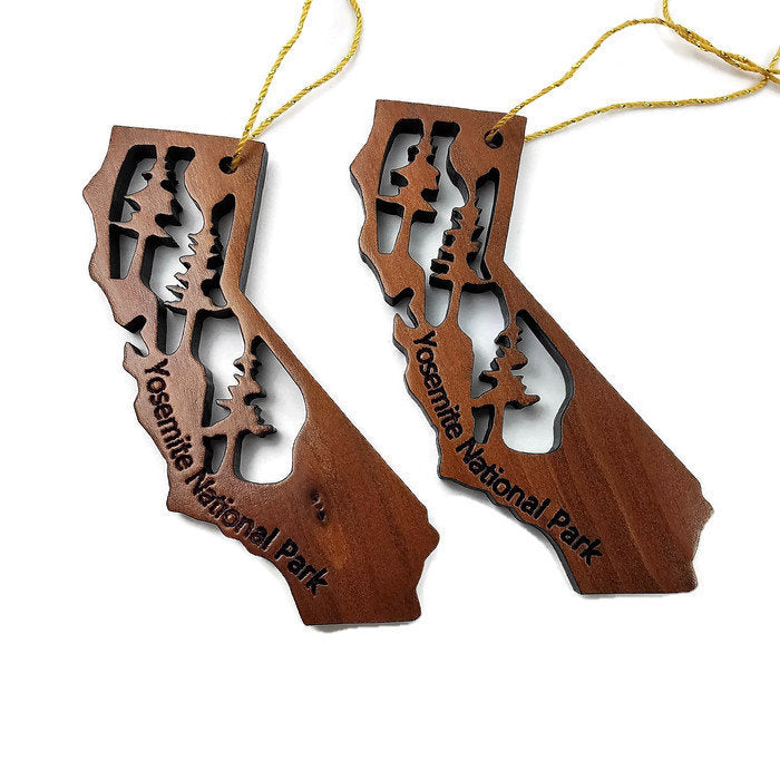 Yosemite National Park California State Shape Souvenir Christmas Ornament Laser Cut Handmade Wood Ornament Made in USA