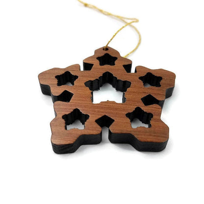 Handmade Wood Snowflake Christmas Ornament California Redwood Made in USA Laser Cut Winter Decor