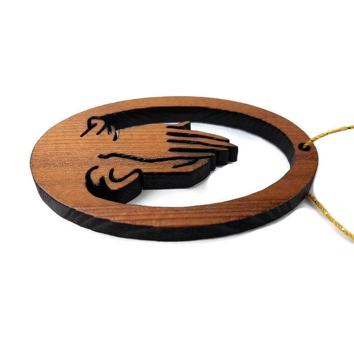 Praying Hands Christmas Ornament Wood Made in USA - 1062L