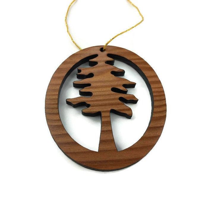 Wood Christmas Ornament Redwood Tree Oval Handmade - Big Tree - California Redwoods