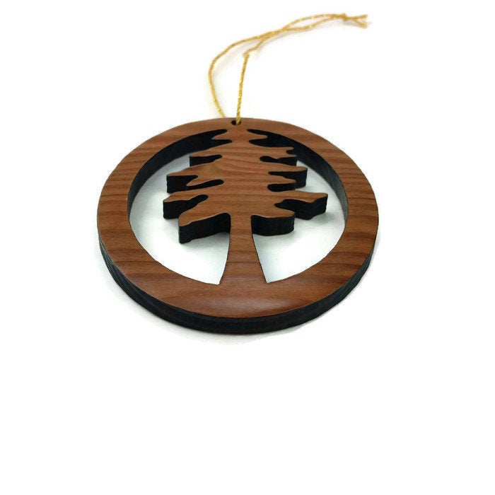 Wood Christmas Ornament Redwood Tree Oval Handmade - Big Tree - California Redwoods