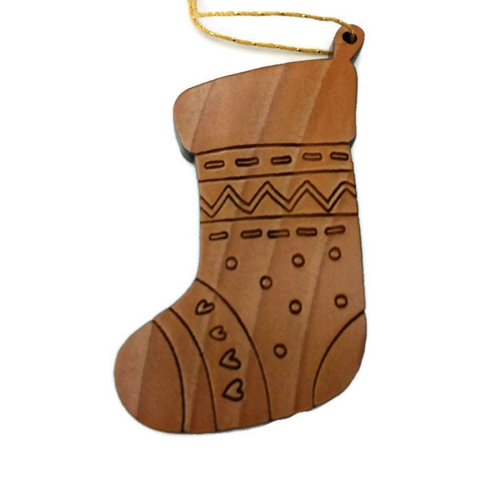 Heart Stocking Christmas Ornament Handmade Wood - 1063L