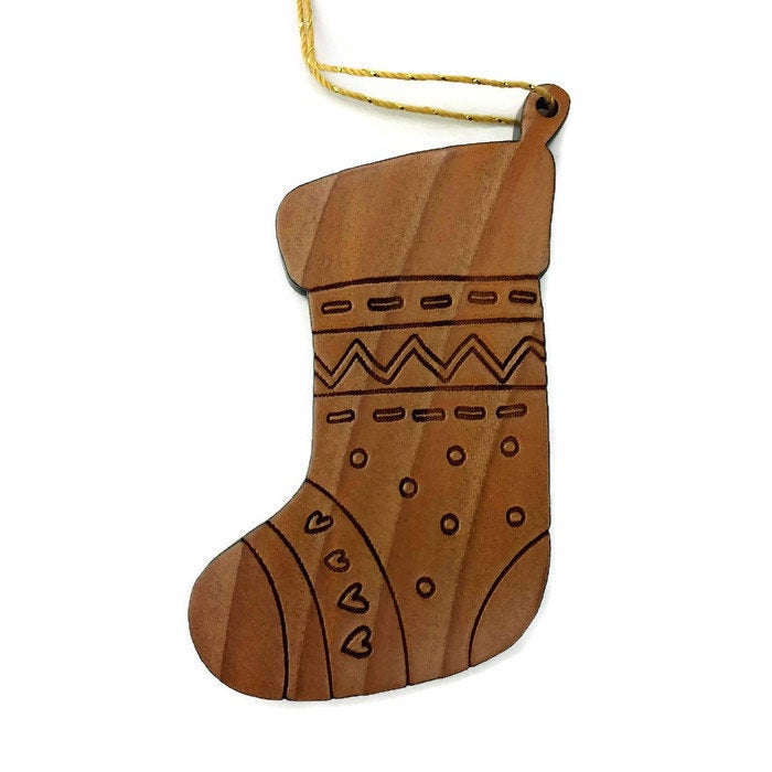 Heart Stocking Christmas Ornament Handmade Wood - 1063L