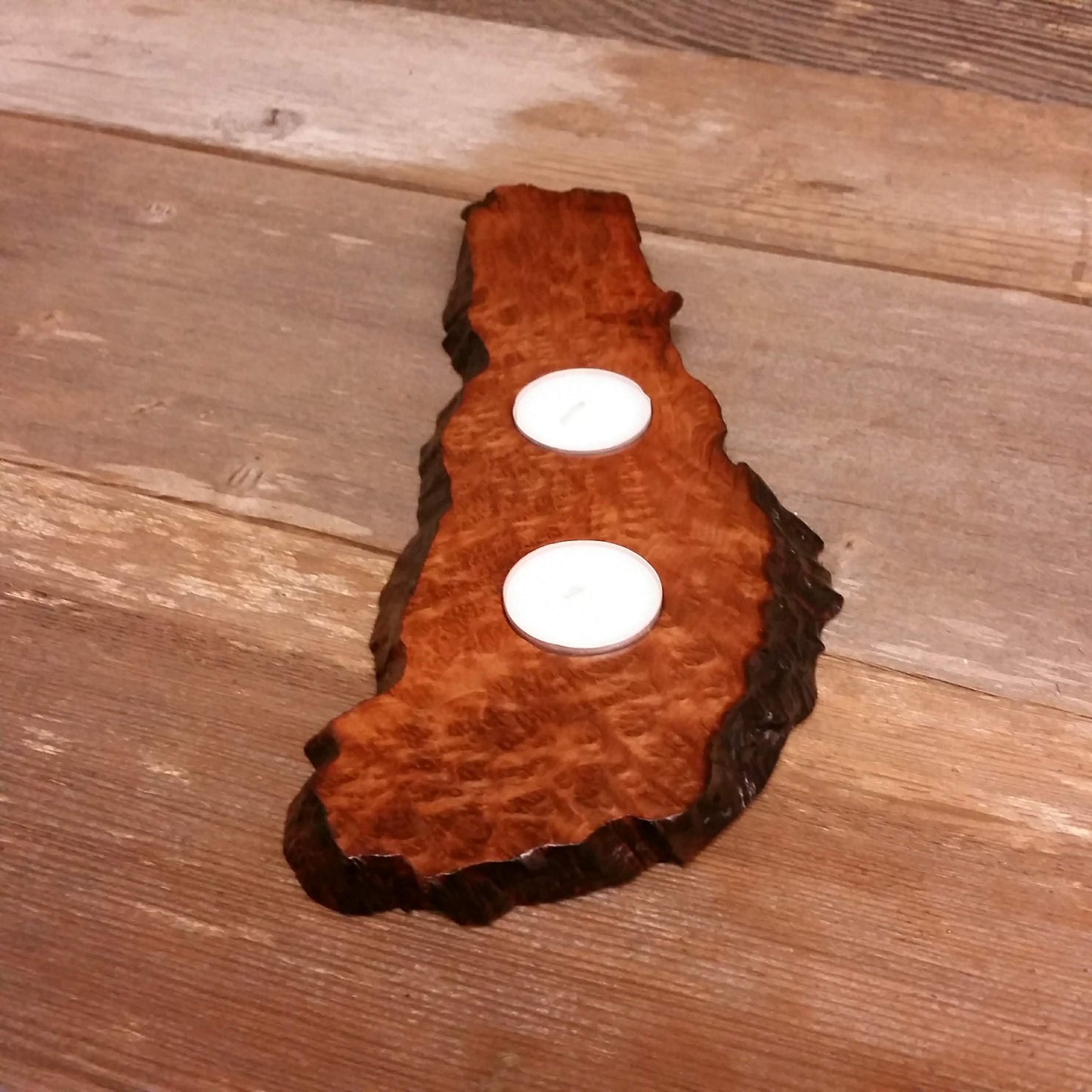 Redwood Candle Holder 2 Tealight Wood Rustic Home Decor #4