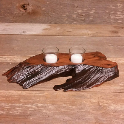 Redwood Candle Holder Rustic Glass 2 Votive Handmade Wood 5th Anniversary #T Wood Votive Candle Holder Rustic Home Decor
