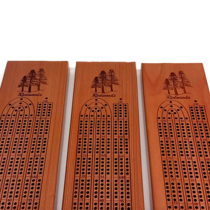 Redwood Wood Cribbage Board Handmade Laser Engraved 3 Player