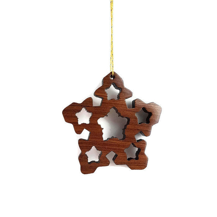 Handmade Wood Snowflake Christmas Ornament California Redwood Made in USA Laser Cut Winter Decor