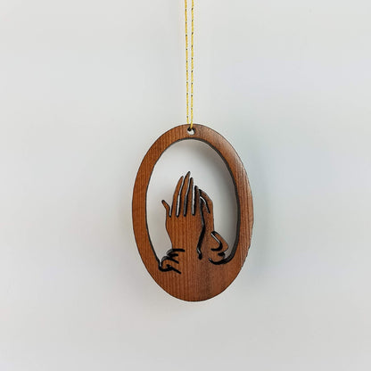 Praying Hands Christmas Ornament Wood Made in USA - 1062L