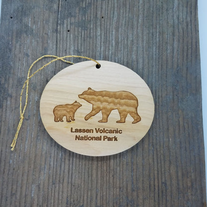 Bear and Cub Lassen Volcanic National Park Souvenir Christmas Ornament Handmade Wood Ornament Collectible Cedar