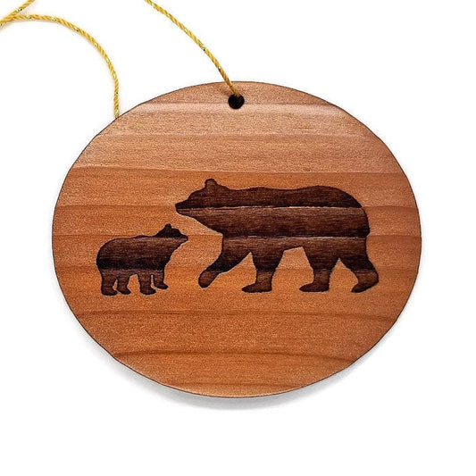 Bear and Cub Christmas Ornament California Redwood Souvenir Handmade Wood Ornament Collectible