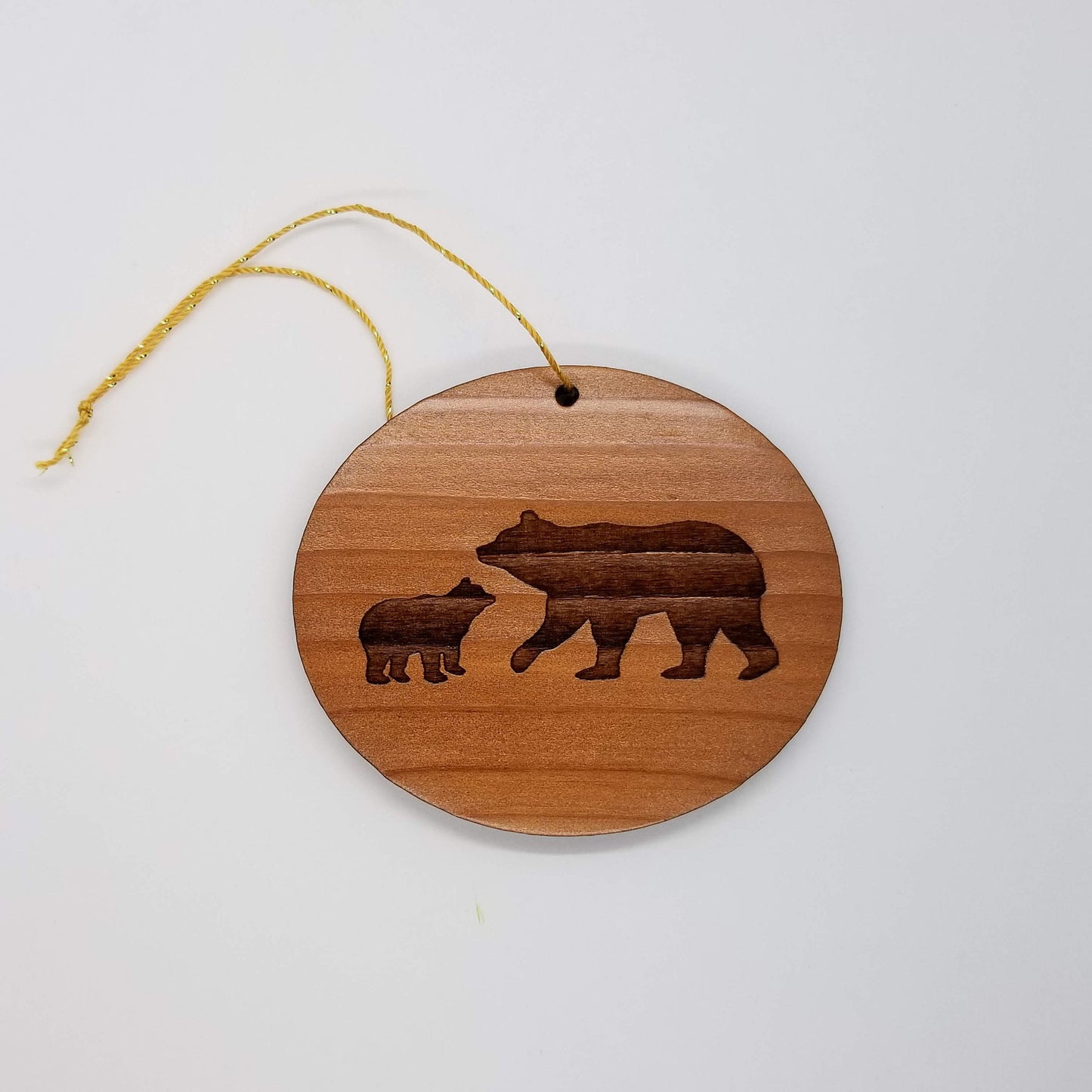 Bear and Cub Christmas Ornament California Redwood Souvenir Handmade Wood Ornament Collectible