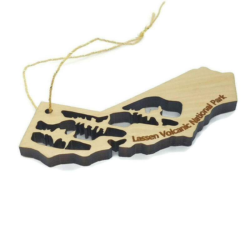 California State Shape Mt Lassen Volcanic National Park Christmas Ornament Laser Cut Handmade Wood Ornament Made in USA