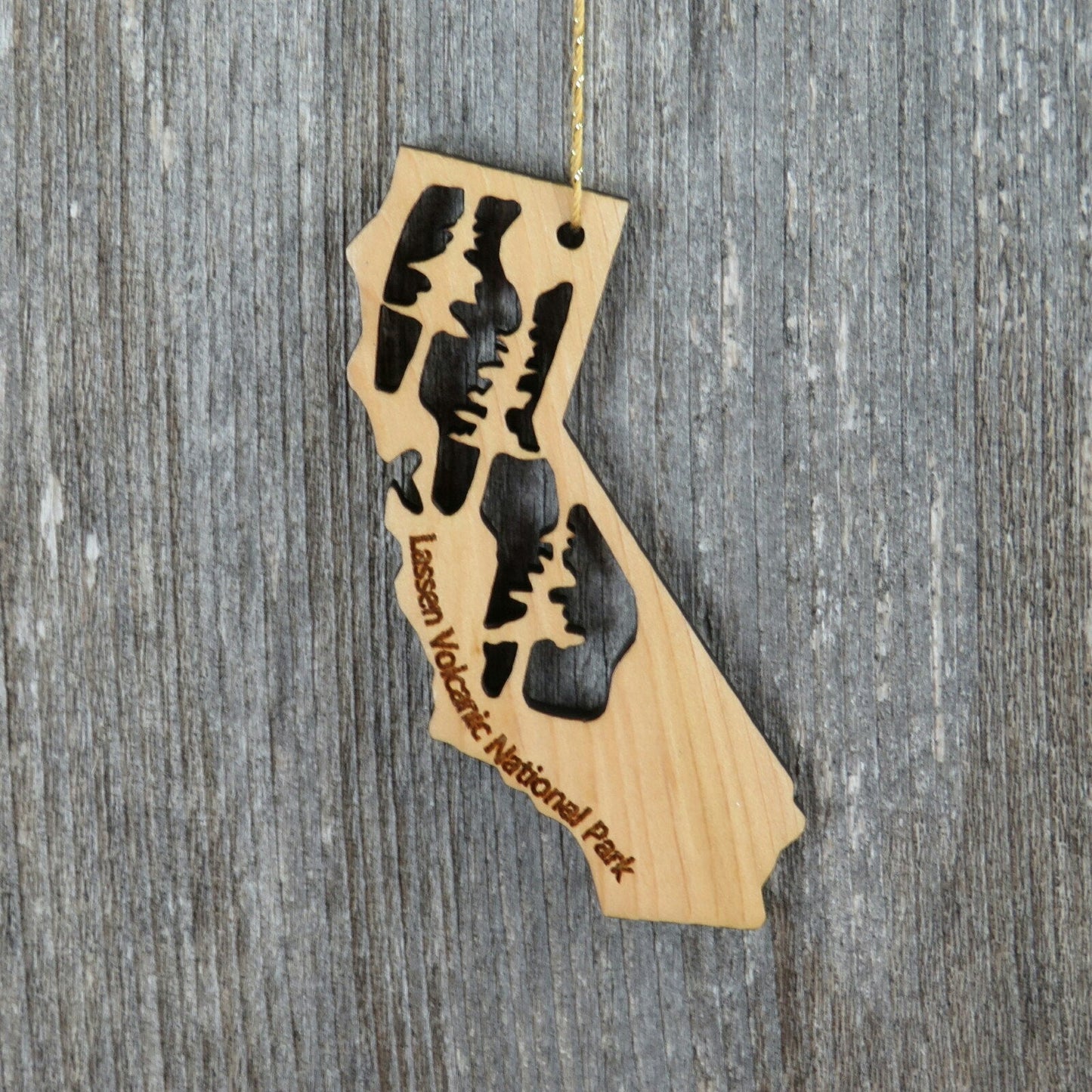 California State Shape Mt Lassen Volcanic National Park Christmas Ornament Laser Cut Handmade Wood Ornament Made in USA