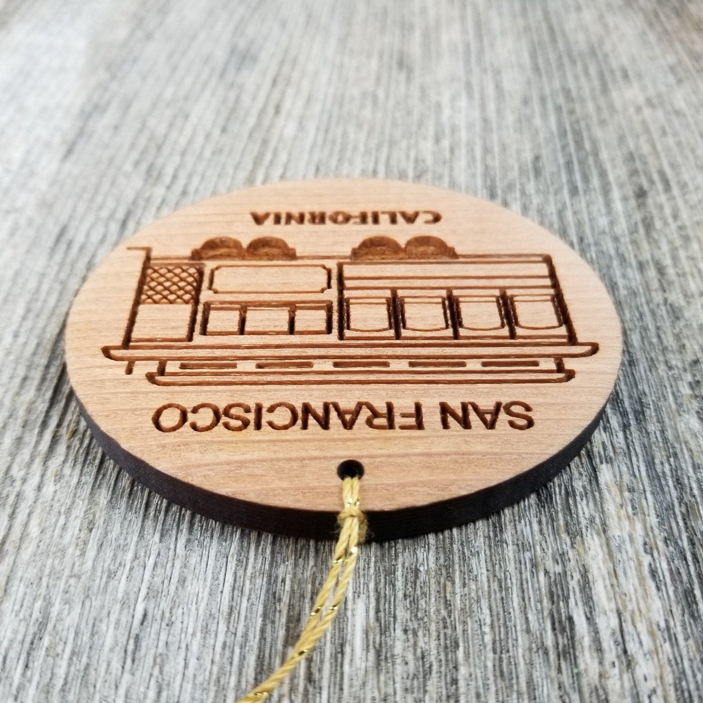 San Francisco California Cable Car Trolley Christmas Ornament Handmade Wood Souvenir Memento