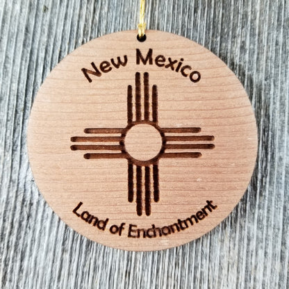 New Mexico Wood Christmas Ornament Land of Enchantment Flag Symbol Laser Cut Handmade Made in USA Housewarming Gift Souvenir Memento