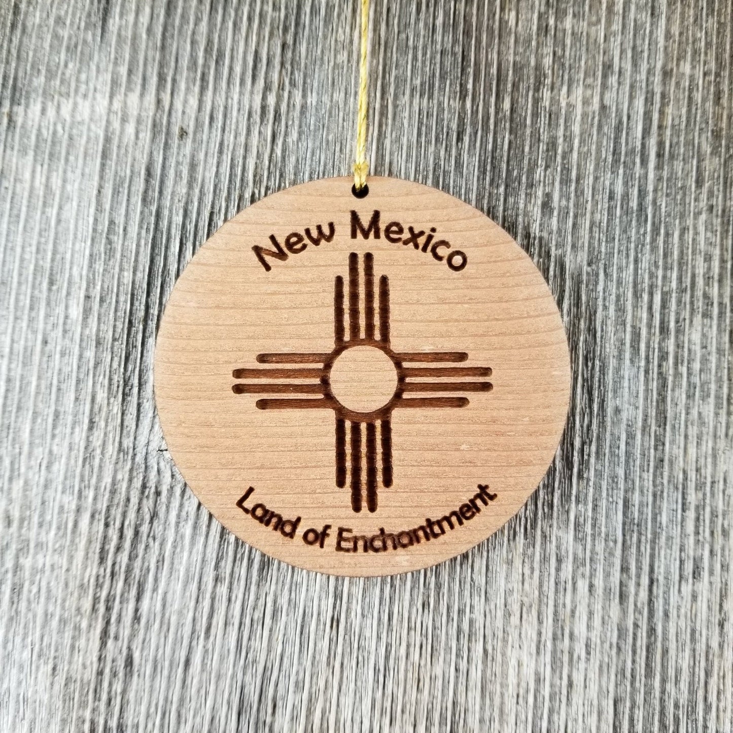 New Mexico Wood Christmas Ornament Land of Enchantment Flag Symbol Laser Cut Handmade Made in USA Housewarming Gift Souvenir Memento