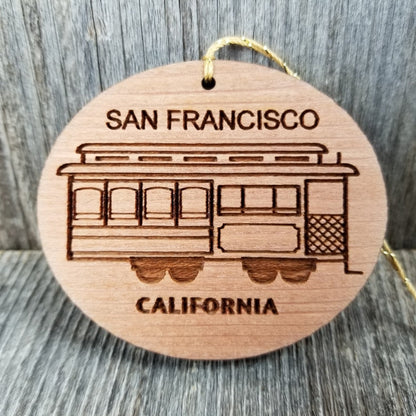 San Francisco California Cable Car Trolley Christmas Ornament Handmade Wood Souvenir Memento