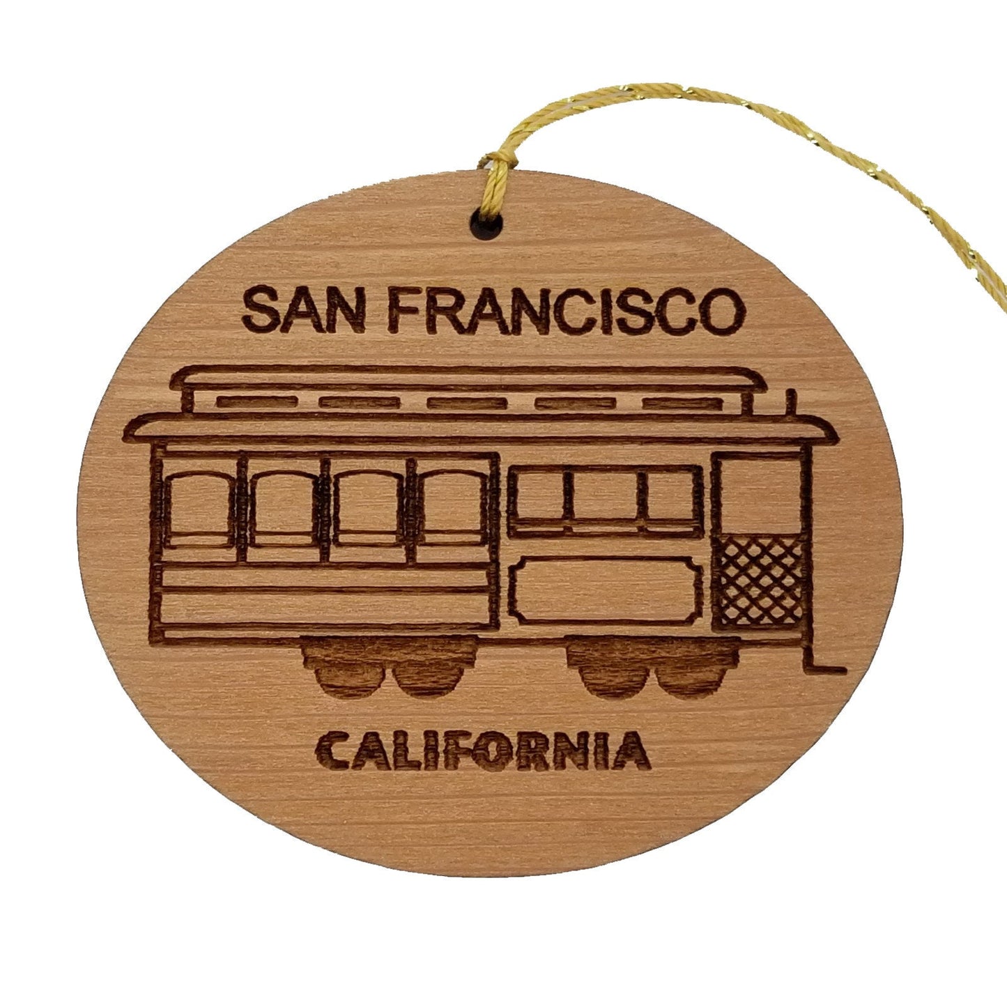 San Francisco California Cable Car Trolley Christmas Ornament Handmade Wood Souvenir Memento