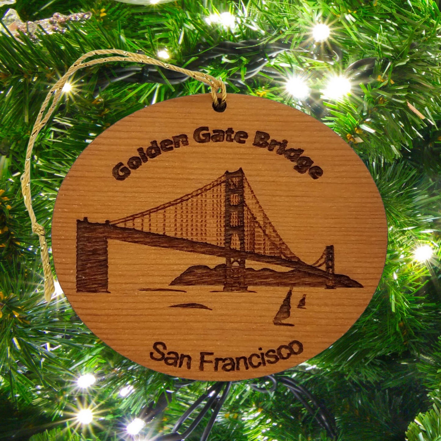 Wholesale San Francisco Ornament - Golden Gate Bridge with Sailboats Wood Souvenir