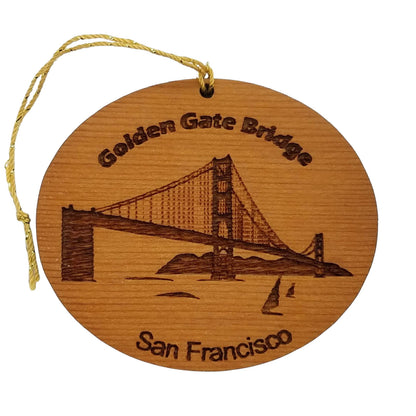 Wholesale San Francisco Ornament - Golden Gate Bridge with Sailboats Wood Souvenir