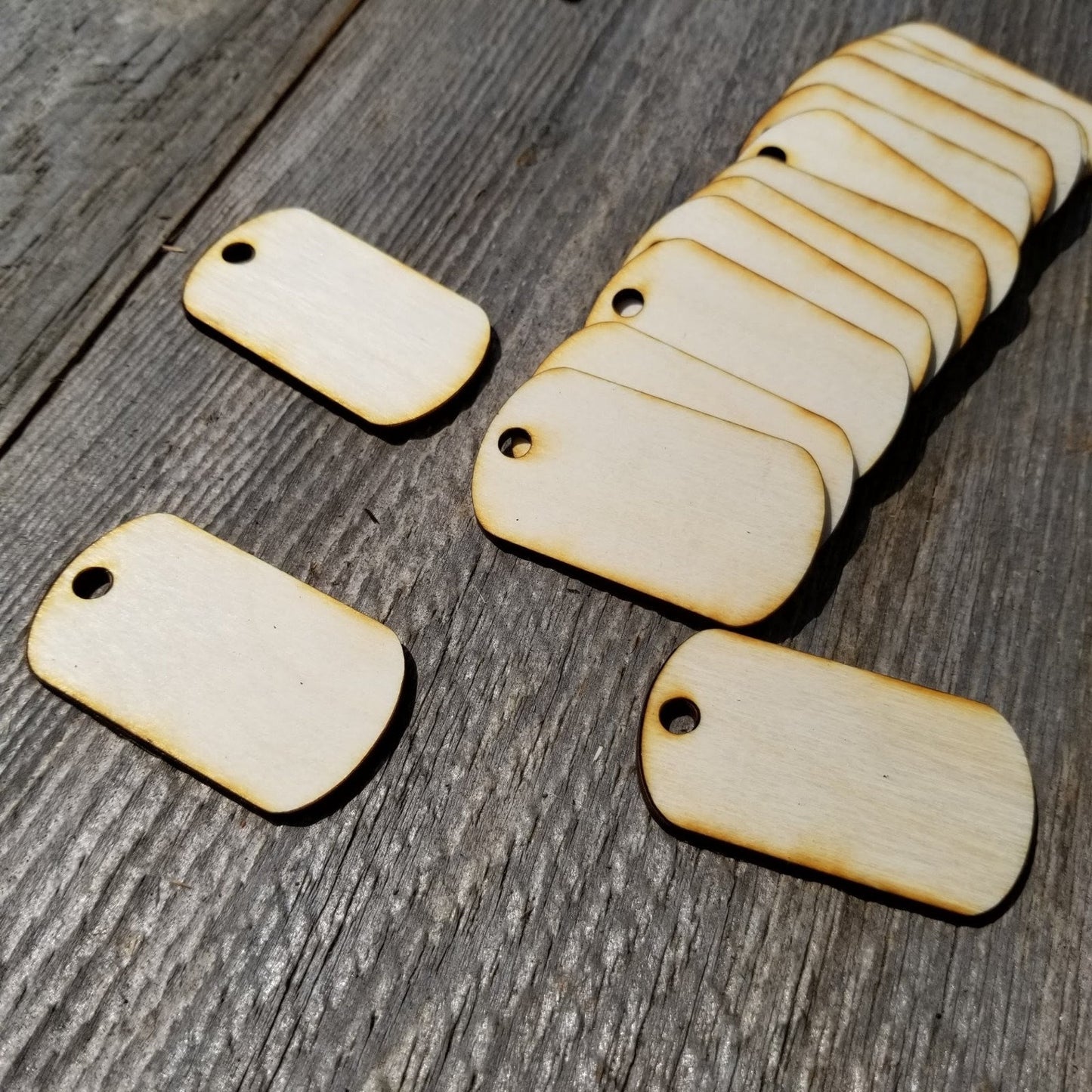 Rectangle Dog Tags - 2 Inch Wood Cutout - Unfinished Wood - Lot of 12 - Wood Blank - Craft Projects